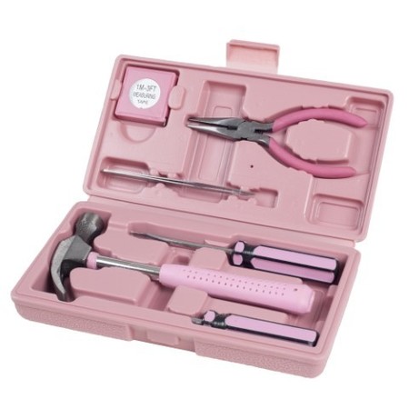 FLEMING SUPPLY 7-piece Fleming Supply Household Hand Tool Kit in Carry Case- Hammer, Pliers, Tape Measure, Pink 633934ZCZ